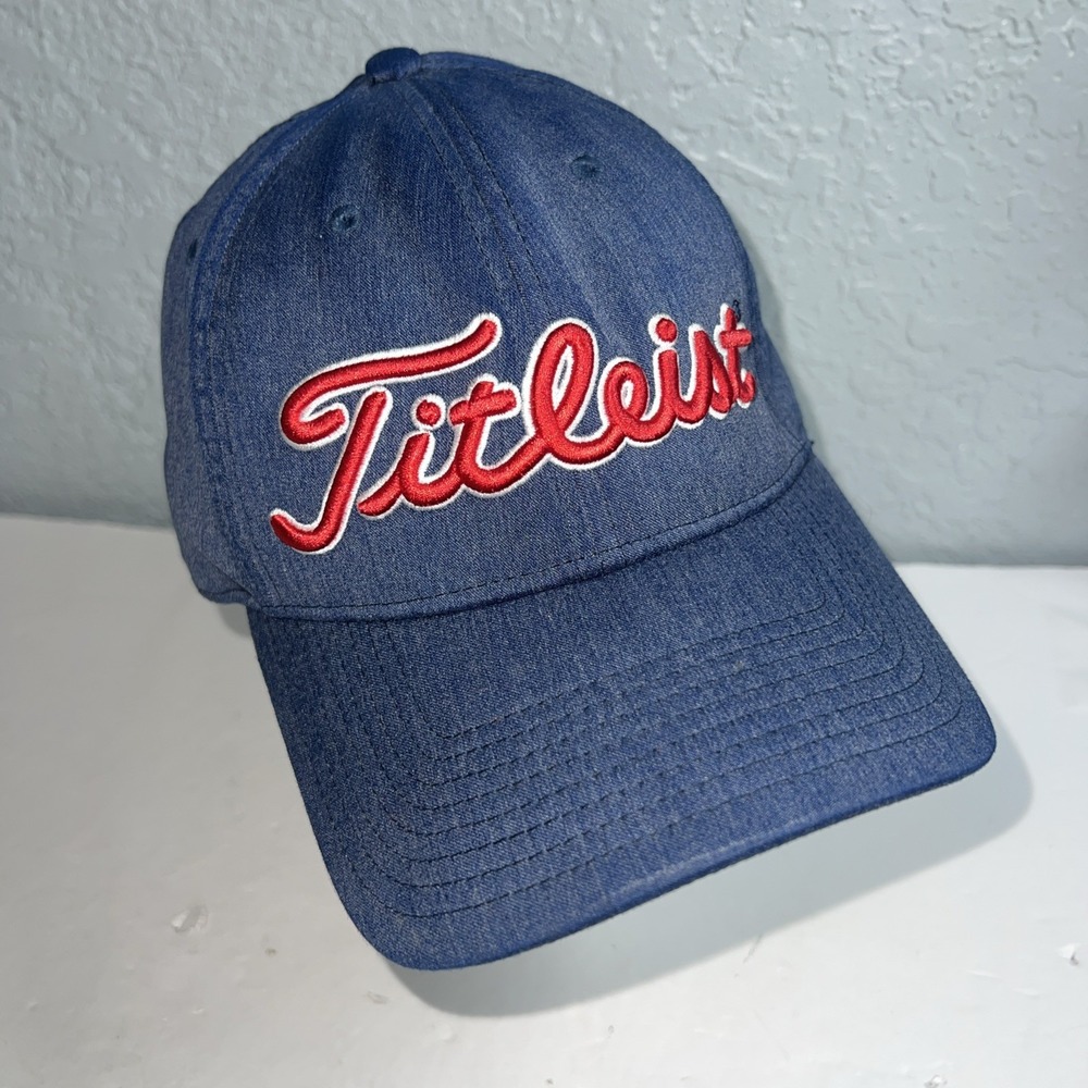 Titleist Golf Hat A-Flex Stretch Denim‎ Cap Red/white Logo Fitted Size L/XL